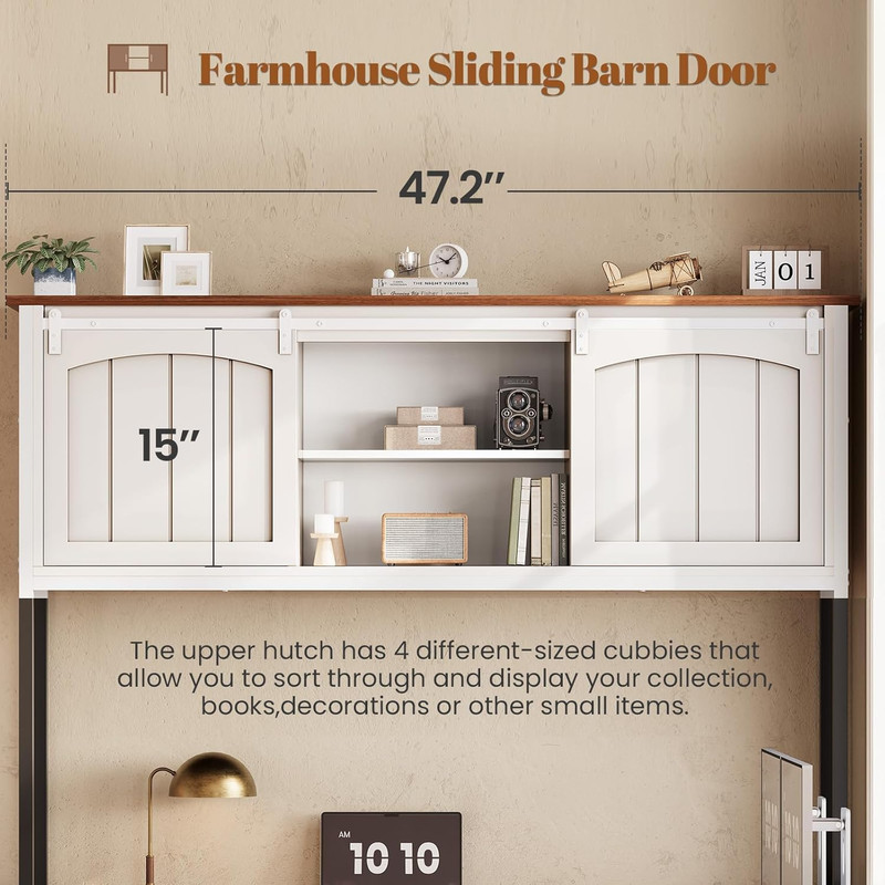 Farmhouse L Shaped Office Desk with 6 Drawer, Reversible Computer Desk with Powe gallery