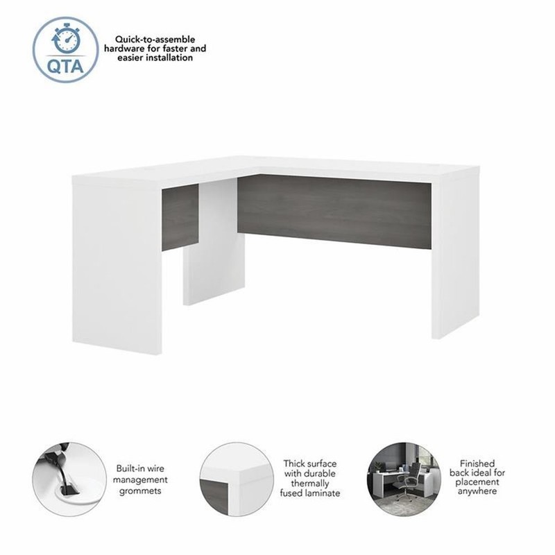Pemberly Row L Shaped Desk in Pure White and Modern Gray - Engineered Wood gallery