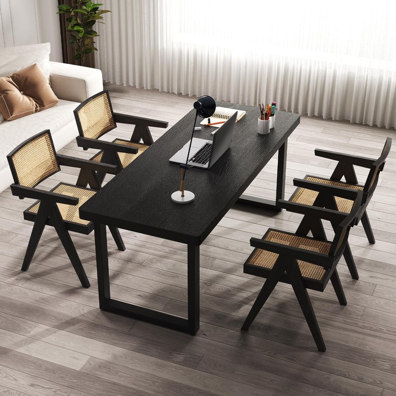 47 Inch Black Solid Wood Computer Desk | Sturdy Metal Base | Modern Home Offi…