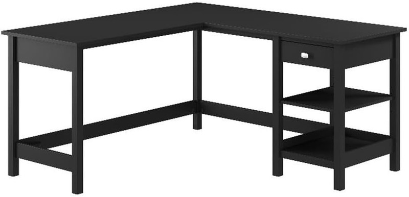 Bush Furniture Broadview 60W L Shaped Computer Desk with Storage in Classic Blac