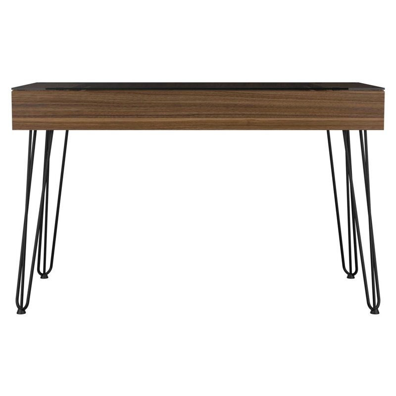 Atlin Designs Modern Wood Desk with Abstract Steel Legs in Mahogany