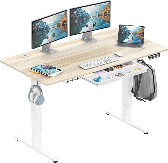 SHW 55x28 Inch Electric Height Adjustable Standing Desk with Drawer gallery