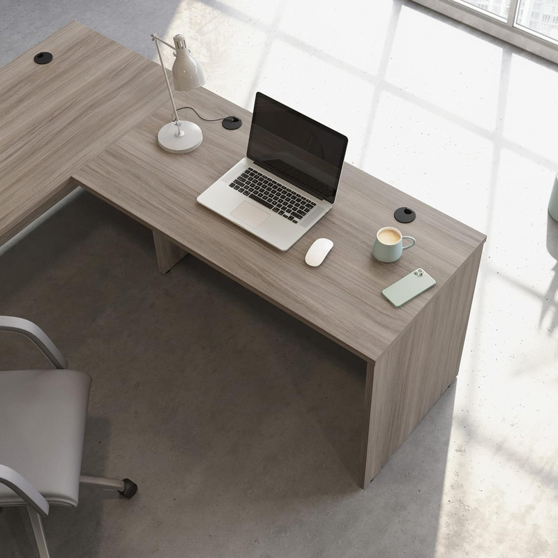 Stylish Hudson Elm 48x24 Office Desk Shell with Credenza and Return gallery
