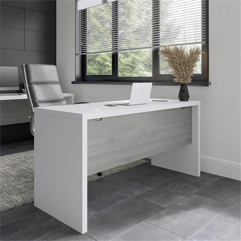 Maklaine Engineered Wood 60W Credenza Desk in Pure White and Modern Gray gallery