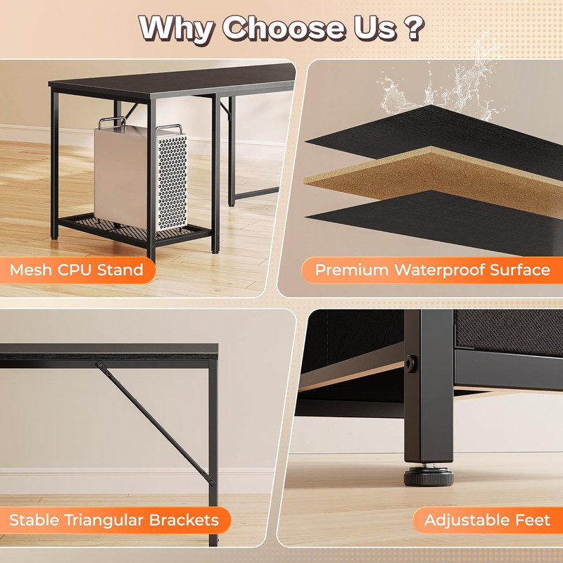 66" L Shaped Gaming Desk with LED Lights & Power Outlets, Computer Desk with Fab gallery