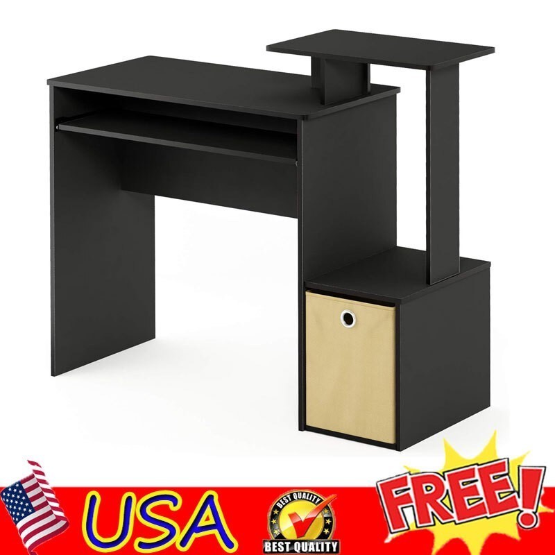 34‘’H Computer Writing Desk w/ Slide-Out Keyboard Tray & Storage Bin Home Office