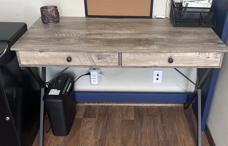 Industrial Gray Wood Grain Computer Desk w/2 Drawers, Metal X-Frame 48x24
