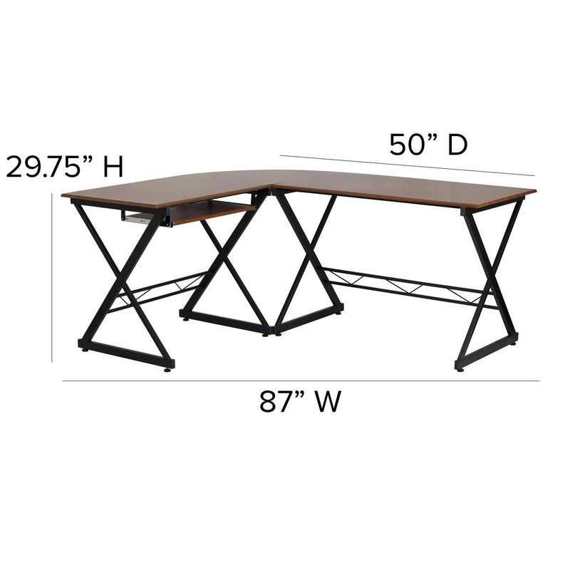 Teakwood Laminate L-Shape Computer Desk With Pull-Out Keyboard Tray gallery
