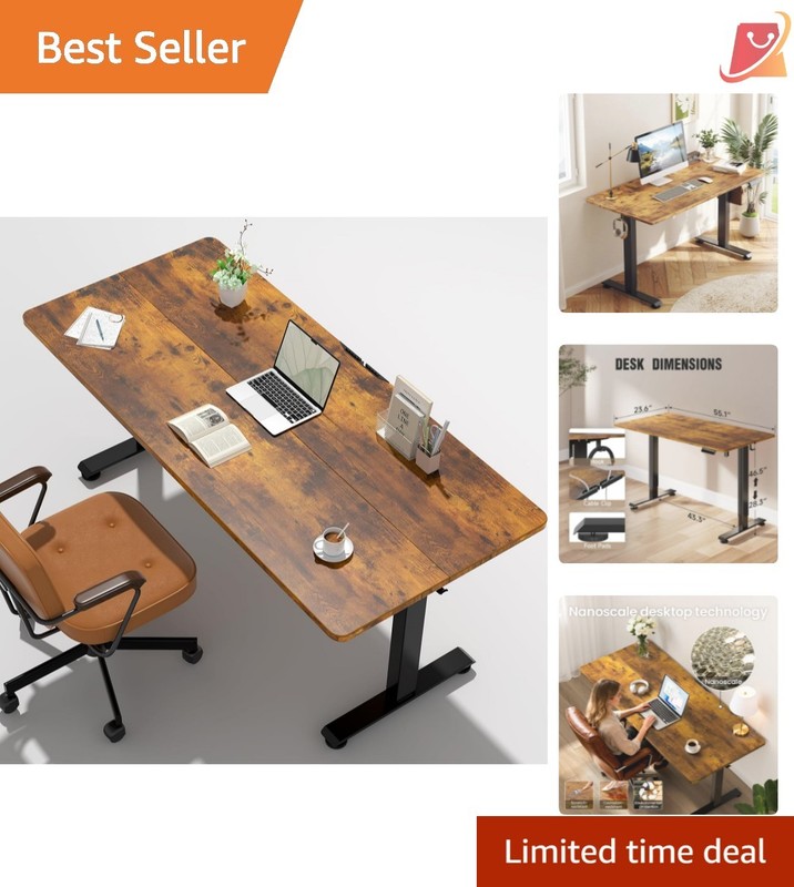 55 Inch Wooden Sit Stand Desk Electric Height Adjustable Home Office Workstation