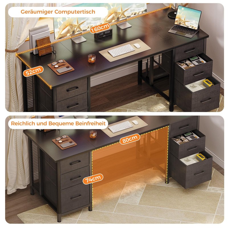 Desk with 6 Drawers, 160x52 cm Computer Table, PC Table with Storage Fl... gallery