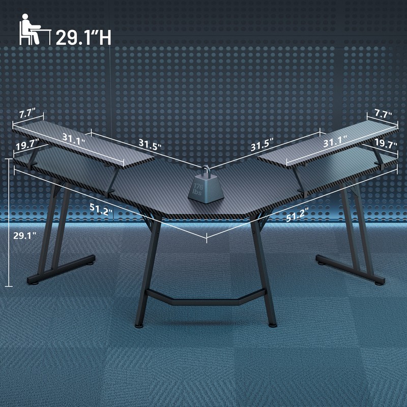 51 Inch L Shaped Gaming Desk with Monitor Stand, Ergonomic Corner Computer Desk, gallery