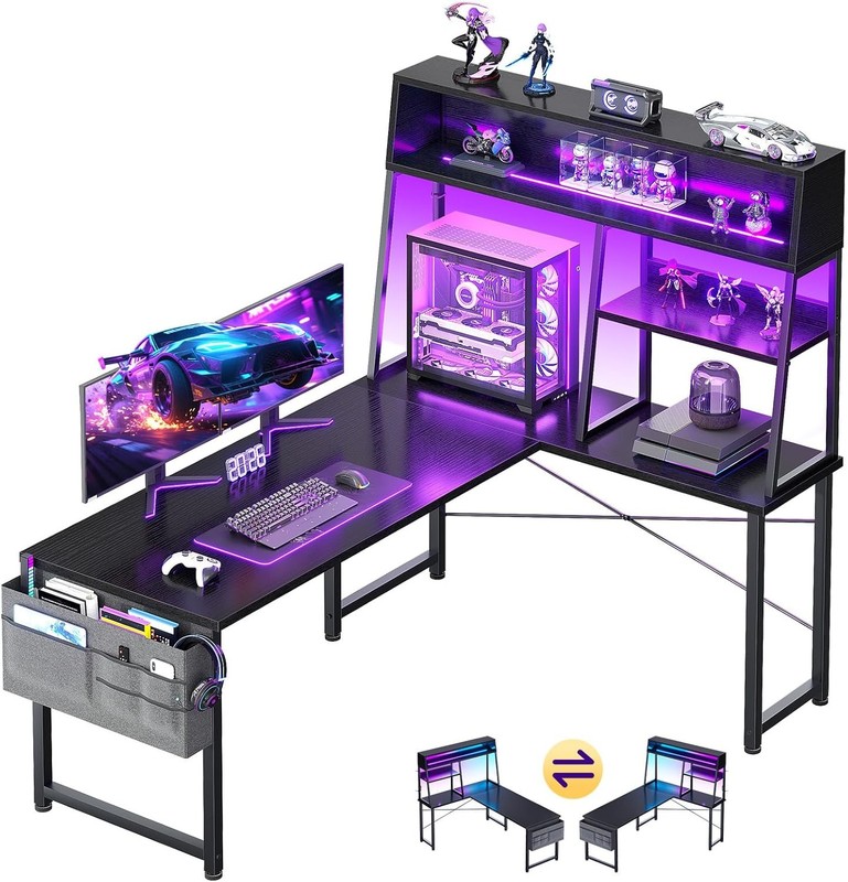 L Shaped Gaming Desk LED Lights 51 Inch Computer Desk