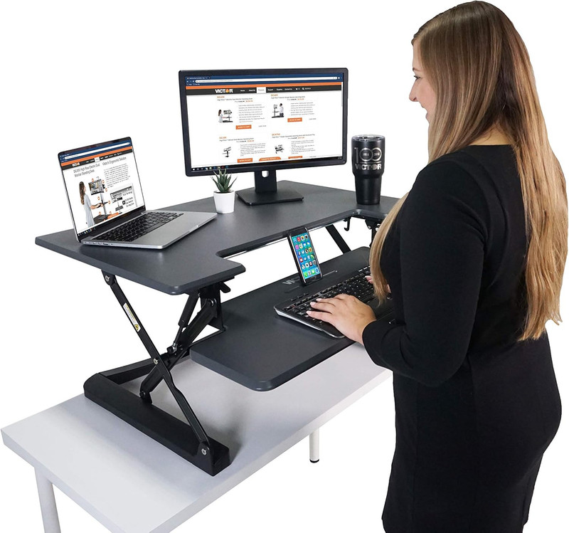 Height Adjustable Standing Desk with Keyboard Tray - 36" Gray Finish