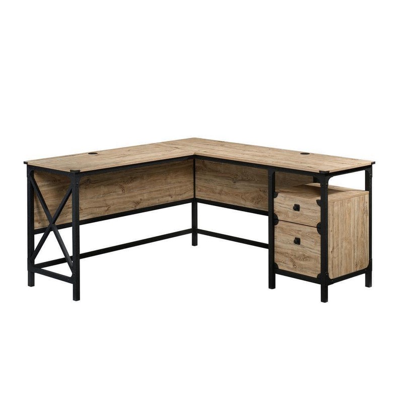 2-Drawer Computer Desk with File Storage 60 in. L-Shaped Milled Mesquite