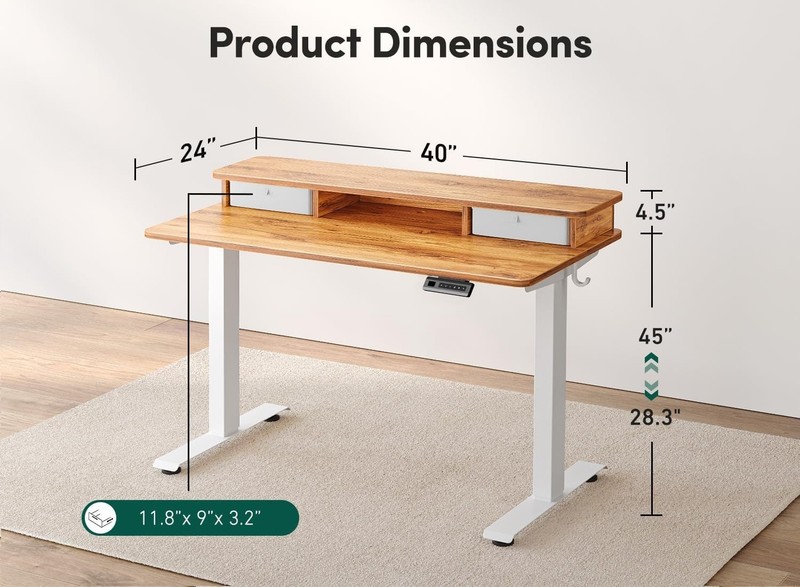 Height Adjustable Electric Standing Desk with Storage, Rustic 40"x24 gallery