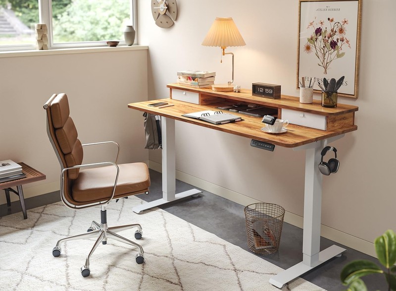 Height Adjustable Electric Standing Desk with Storage, Rustic 40"x24 gallery