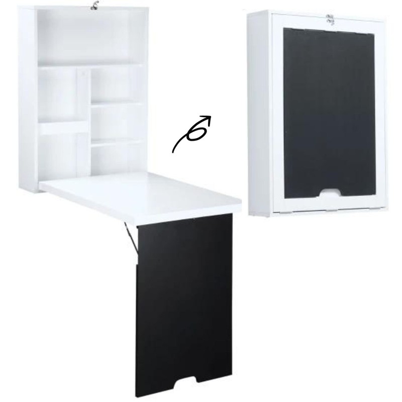 HOMCOM Wall Mounted Desk Convertible Fold Out Office Table W/Shelves-White/Black