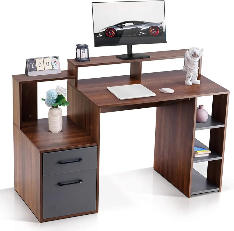 Ivinta Office Computer Desk with Drawers, Writing Study Desk with Shelves