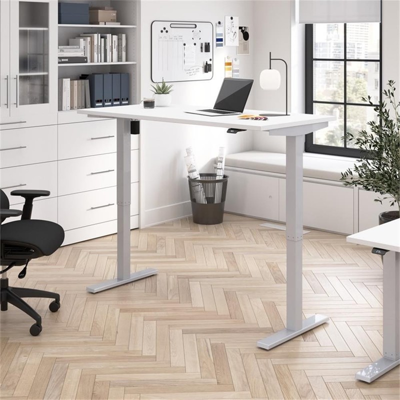 Maklaine Engineered Wood 60W Adjustable Standing Desk in White
