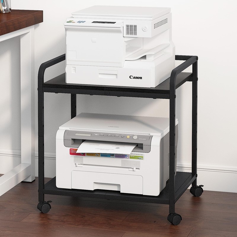 21x15.8 Inch Large Printer Stand 2Tier Under Desk Rolling Cart Wheels Black
