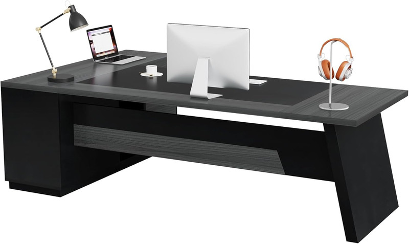 Modern L-Shaped Executive Desk with Storage, Grey & Black Home Office Furniture gallery