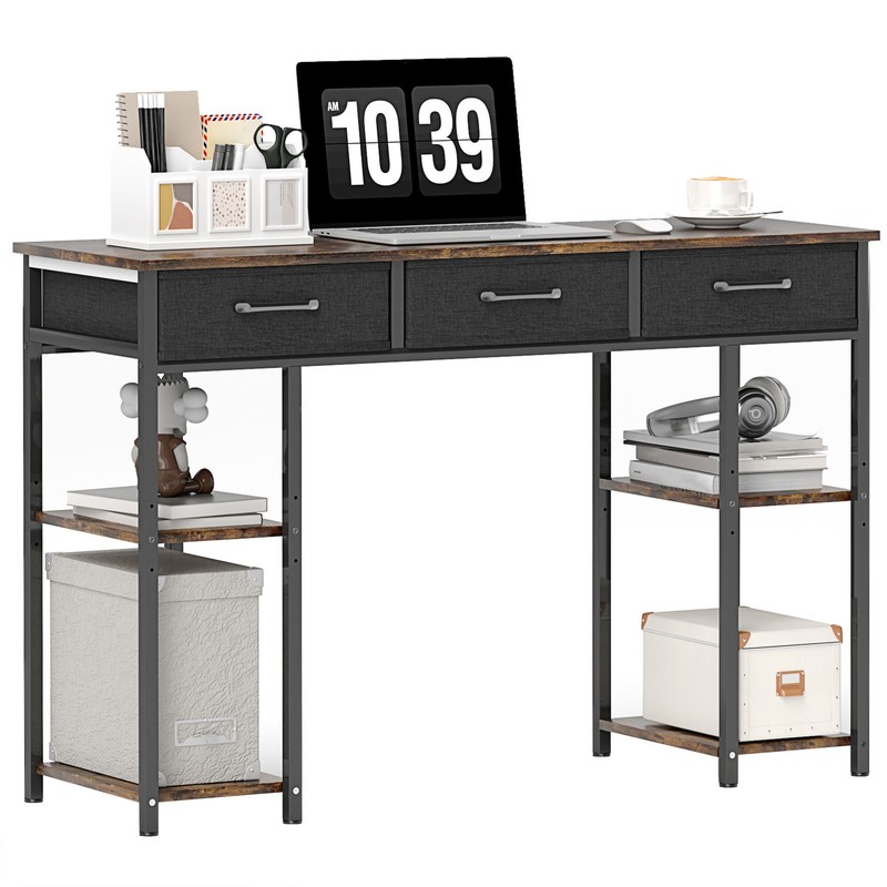 HOMCOM Small Writing Desk, Computer Desk with Fabric Drawers, Rustic Brown