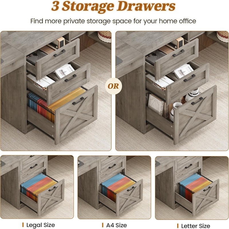 Farmhouse 96.5" Computer Desk, Long Two Person Desk w/3 Drawers &Storage Shelves gallery