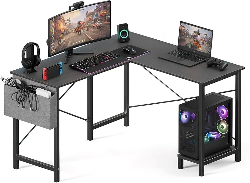 L Shaped Desk 50-Inch Office Computer Gaming Desks Corner PC Table W/ Side Bag