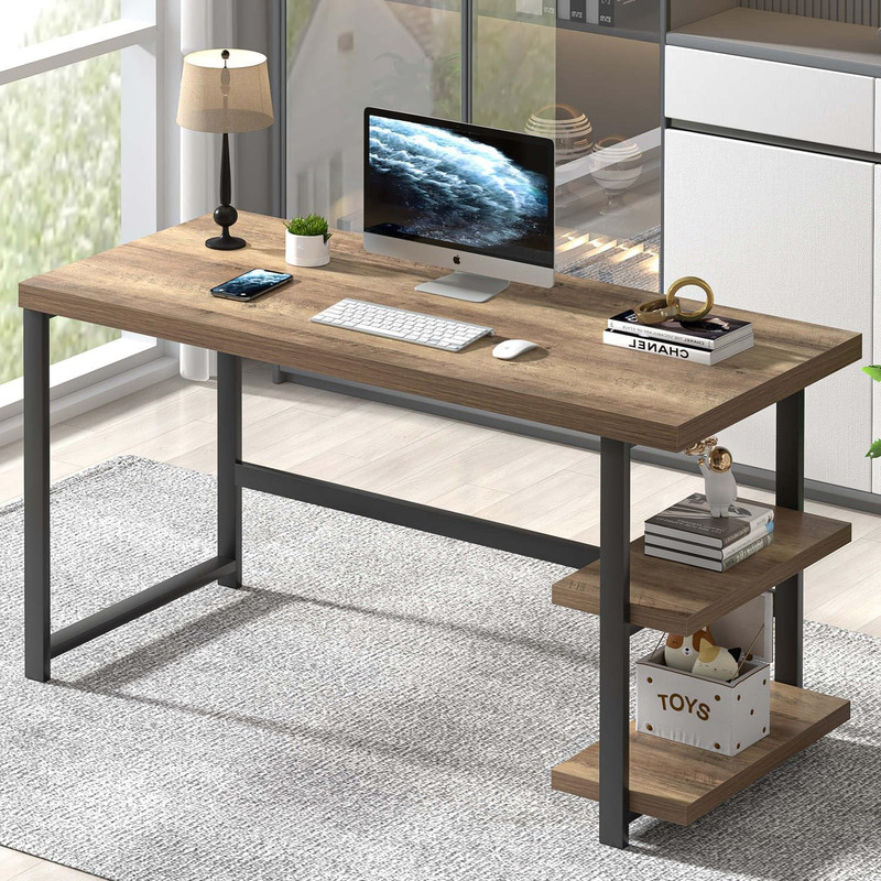 Computer Desk, Modern Home Office Desk with Storage Shelves, Writing Study Gamin