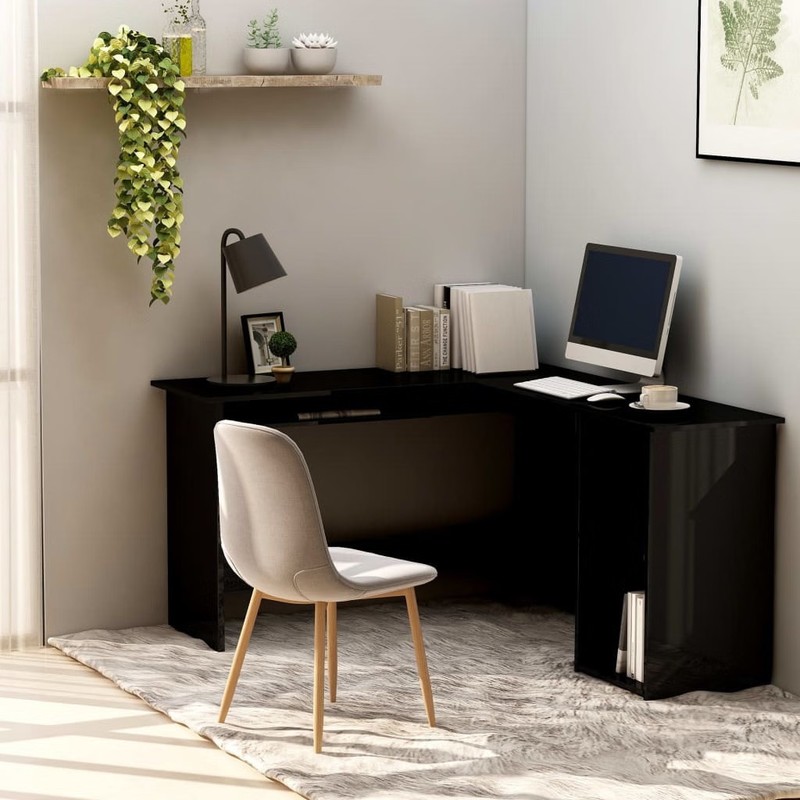 Corner Desk High gloss black Engineered wood 47.2×55.1×29.5 in