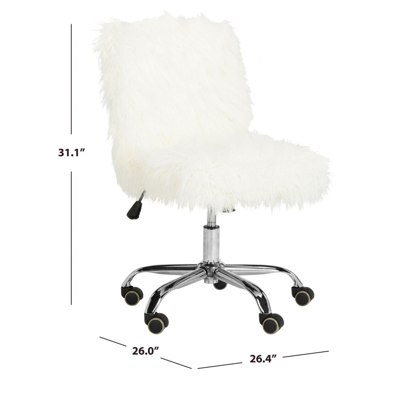 SAFAVIEH Whitney Faux Sheepskin Chrome Leg Swivel Office Chair | White /Chrome | gallery