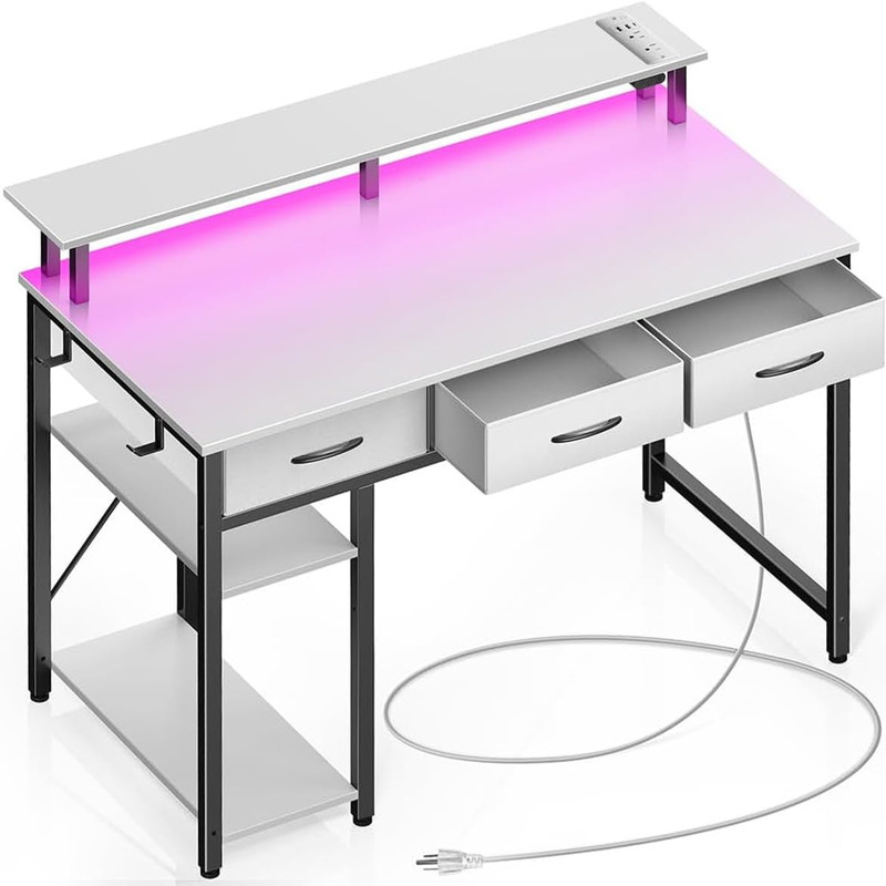 Rolanstar Computer Desk Power Outlets Led Light 39 Inch Home Office Desk 3