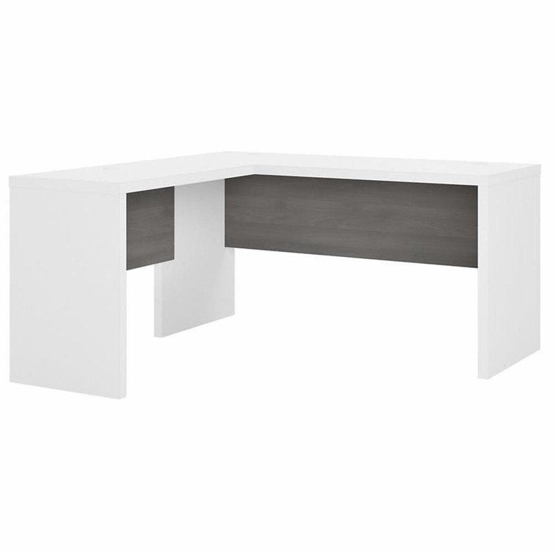 Pemberly Row L Shaped Desk in Pure White and Modern Gray – Engineered Wood
