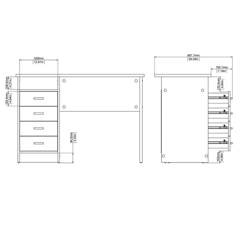 44 In. Rectangular White 4 Drawer Writing Desk with Built-In Storage gallery