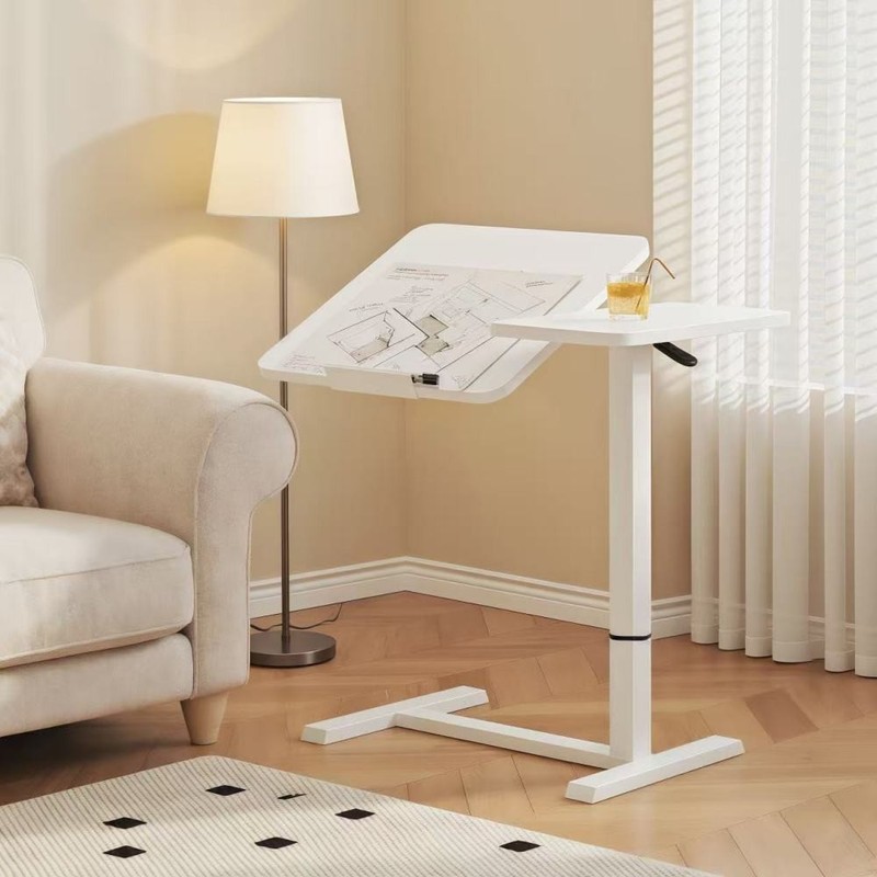 Foldable Overbed Table with Wheels, Adjustable Mobile Standing Desk, Sofa Tables
