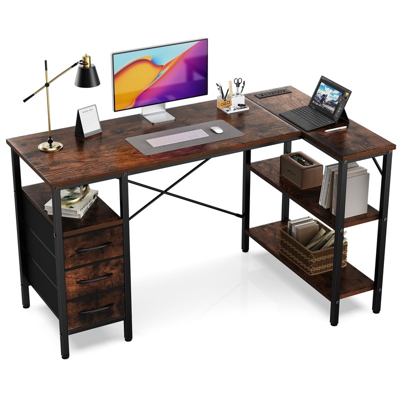 Simple Deluxe L Shaped Gaming Desk Power Outlets 47 Inch Computer Desk 3