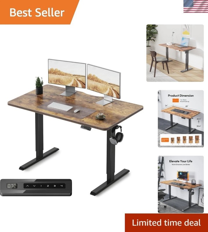 Adjustable Electric Standing Desk 48×24 in Rustic Brown – Ideal for Productivity