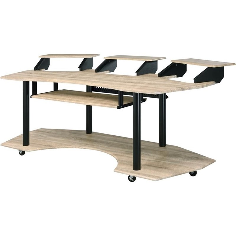 ACME Eleazar Wooden 4-Shelf Music Recording Studio Desk in Natural Oak gallery