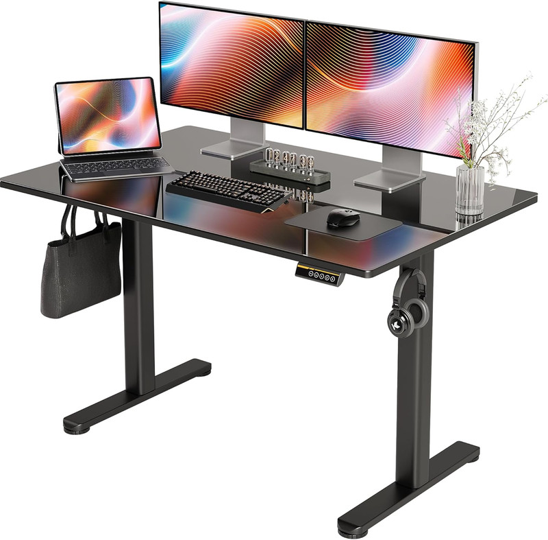 Glass Standing Desk, Electric Standing Desk Adjustable Height, 48 Inch Adjustabl