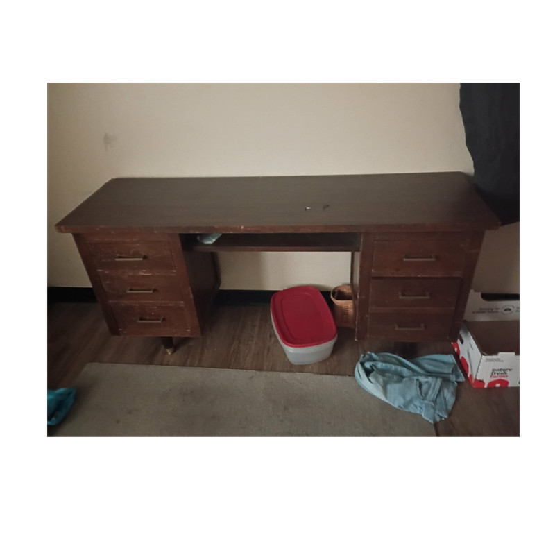 Brown Polished Wood Computer Desk 6 Drawers 63x24x30 in Home Office Used