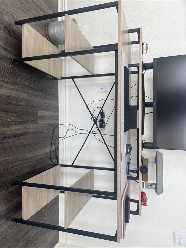 55-inch Desk Light Wood with Black Metal Frame