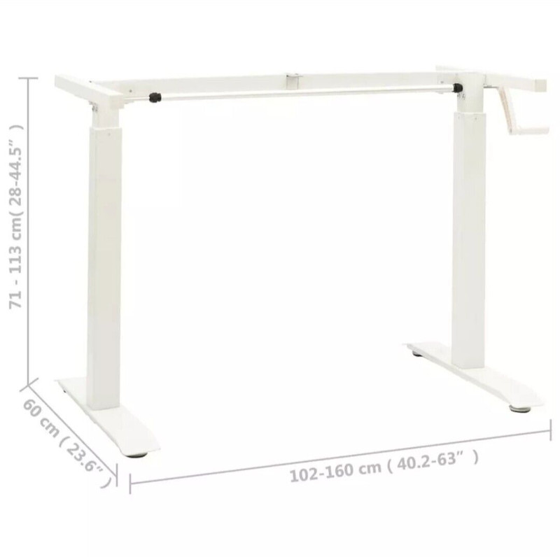 vidaXL Manual Height Adjustable Standing Desk Frame Hand Crank White
