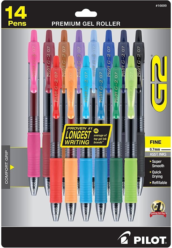 Pilot G2 Premium Gel Pens, Fine 0.7mm, Assorted Colors, 14-Pack