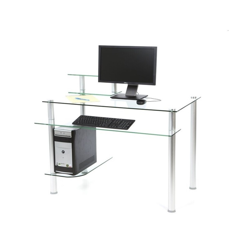 RTA Home and Office CT-009 Clear Glass and Aluminum Computer Desk gallery