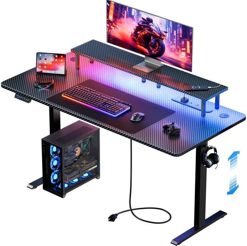 47 inch Standing Desk with LED Lights & Power Outlets, Height Adjustable Desk
