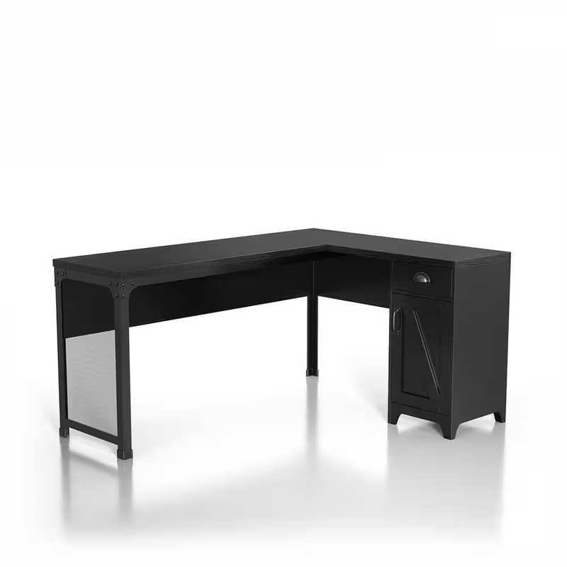 Willetts 60.63 In. L-Shape Black PB 1-Drawer Computer Desk with Storage