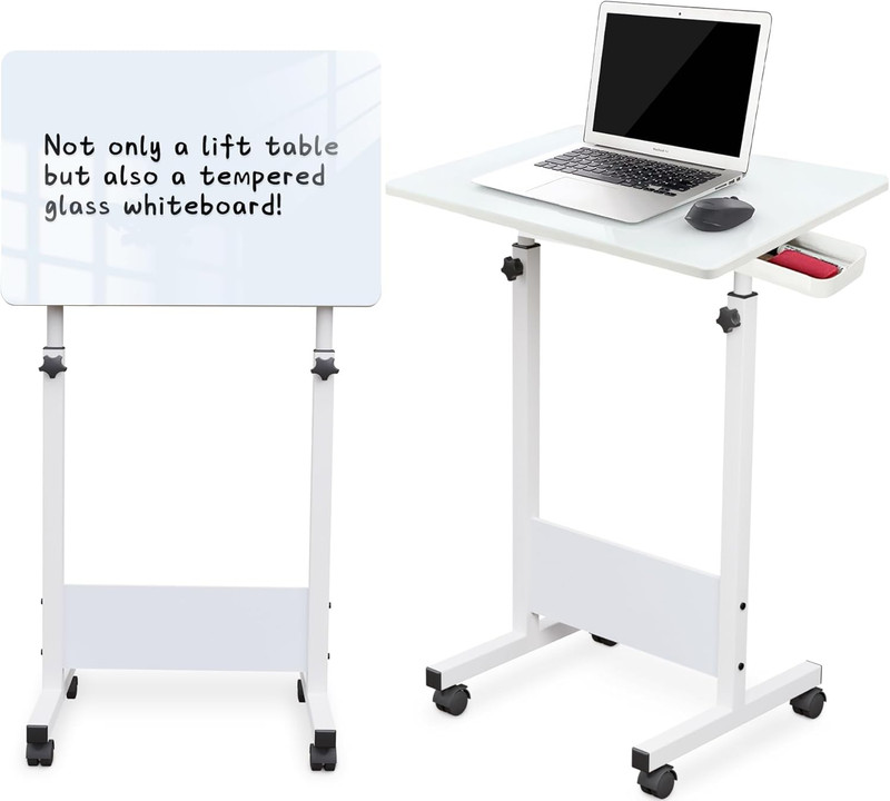 Adjustable Height Standing Desk, 24 in Writable Tempered Glass Desktop with Eras