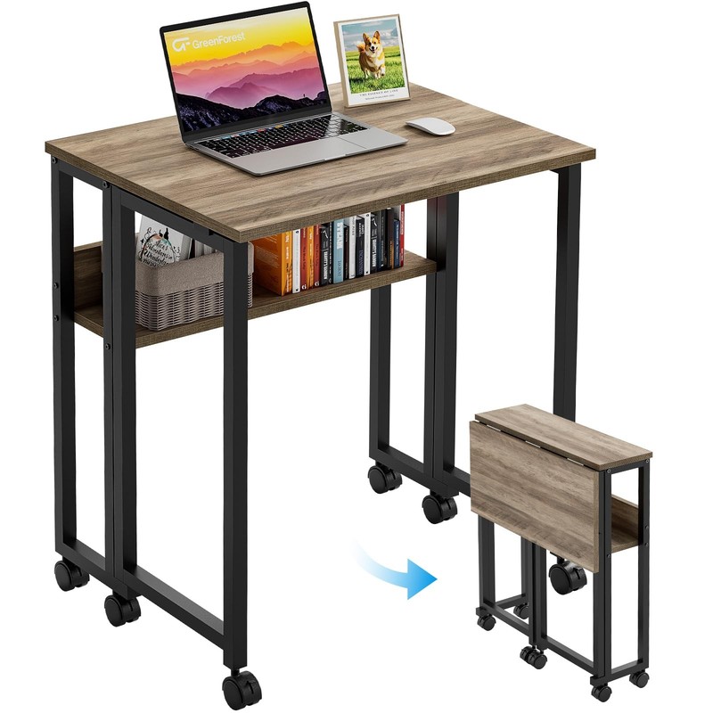 Small Folding Desk, 80cm Folding Desk with Castors, Simple M…