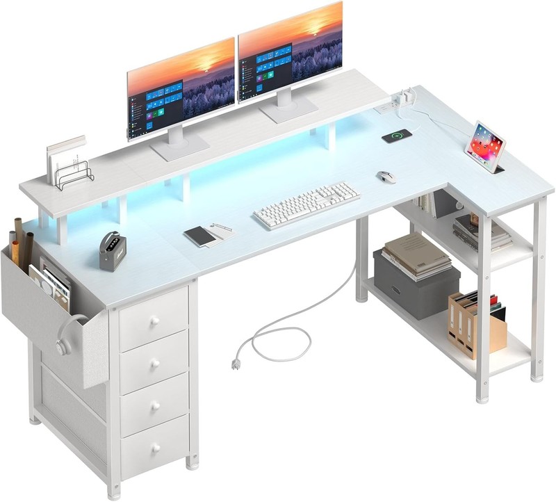 Modern L-Shaped Computer Desk with Monitor Stand