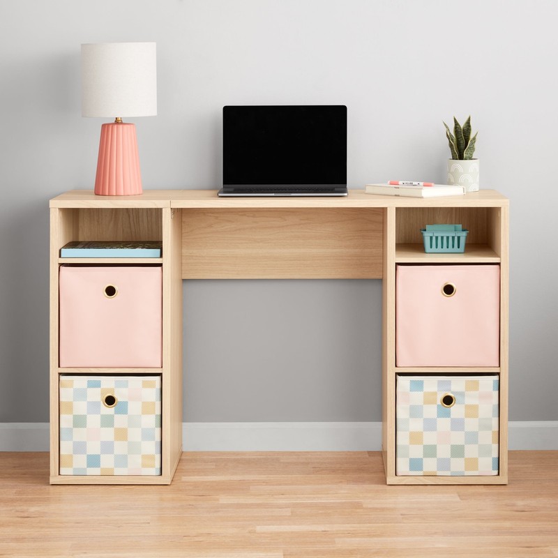 New Mainstays 4-Cube Storage Desk, Spring Pine Free Shipping